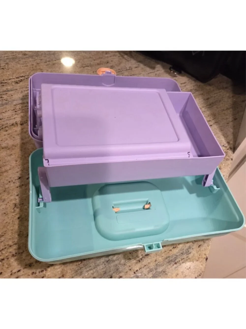 Caboodles Lavender Purple & Mint Green Makeup Carrying Case Mirror Fold out